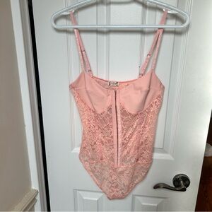 Free People Night Rhythm Corset Bodysuit Pink Shell Lace